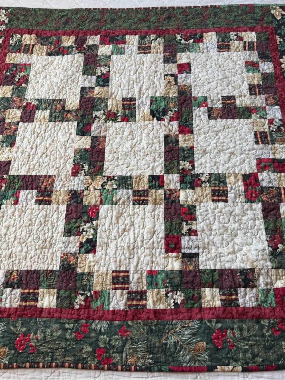 Vintage Christmas Quilt 42x42 Throw Holiday Patchwork Handmade Look
